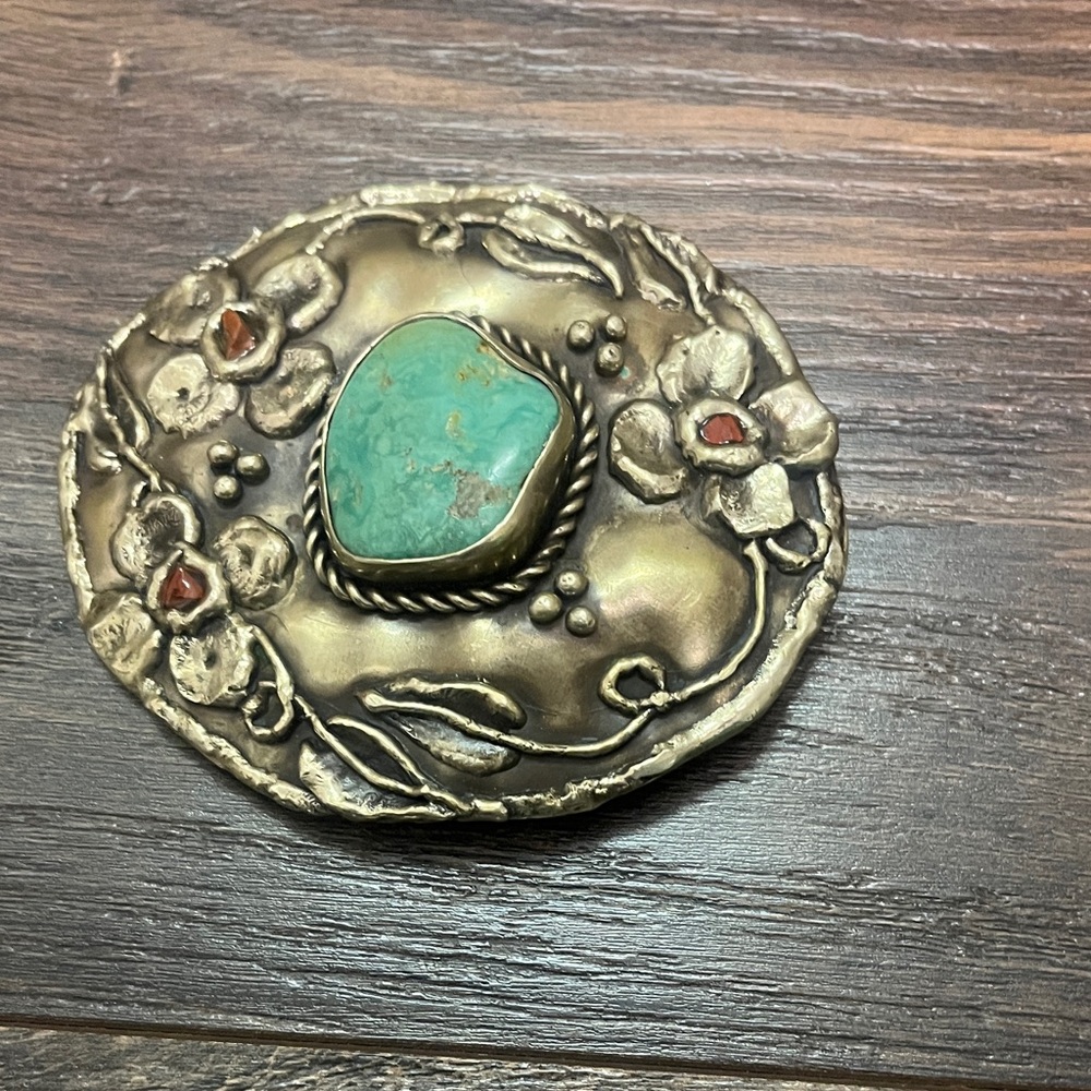 Floral Embellished Turquoise Belt Buckle